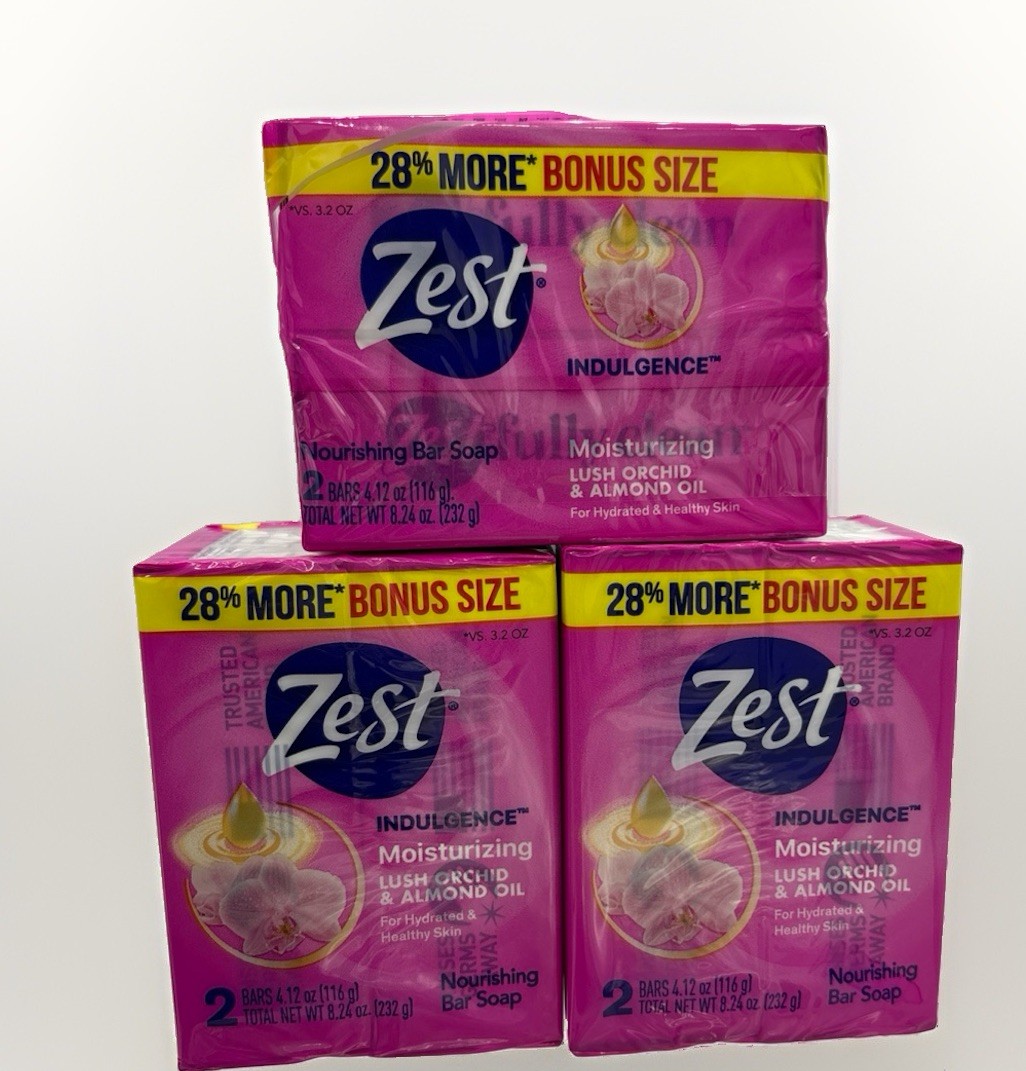 3 Zest Moisturizing Lush Orchid & Almond Oil Bar Soap – 2 Pack Each – 6 Total