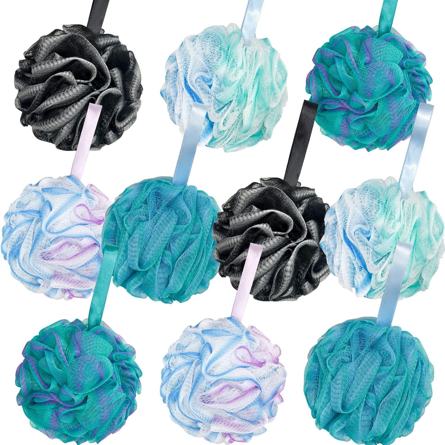 10 Pack Bath Sponge Shower Loofahs 40g,Mesh Pouf Green, Blue, Purple