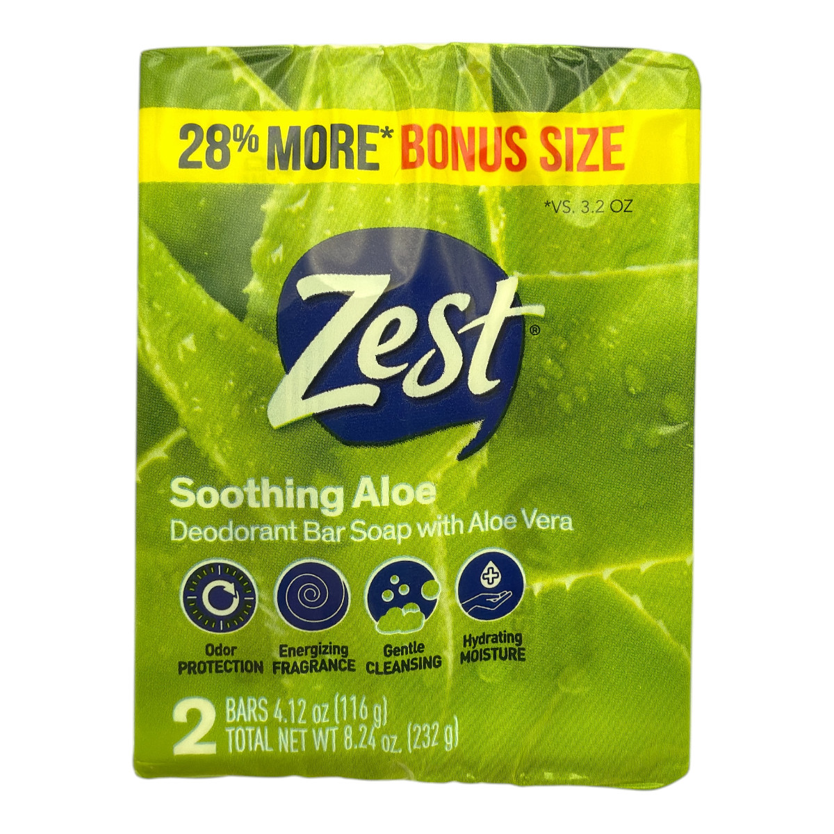 Zest Soothing Aloe Deodorant Bar Soap 2 Bar pack 4.12oz Set of 2