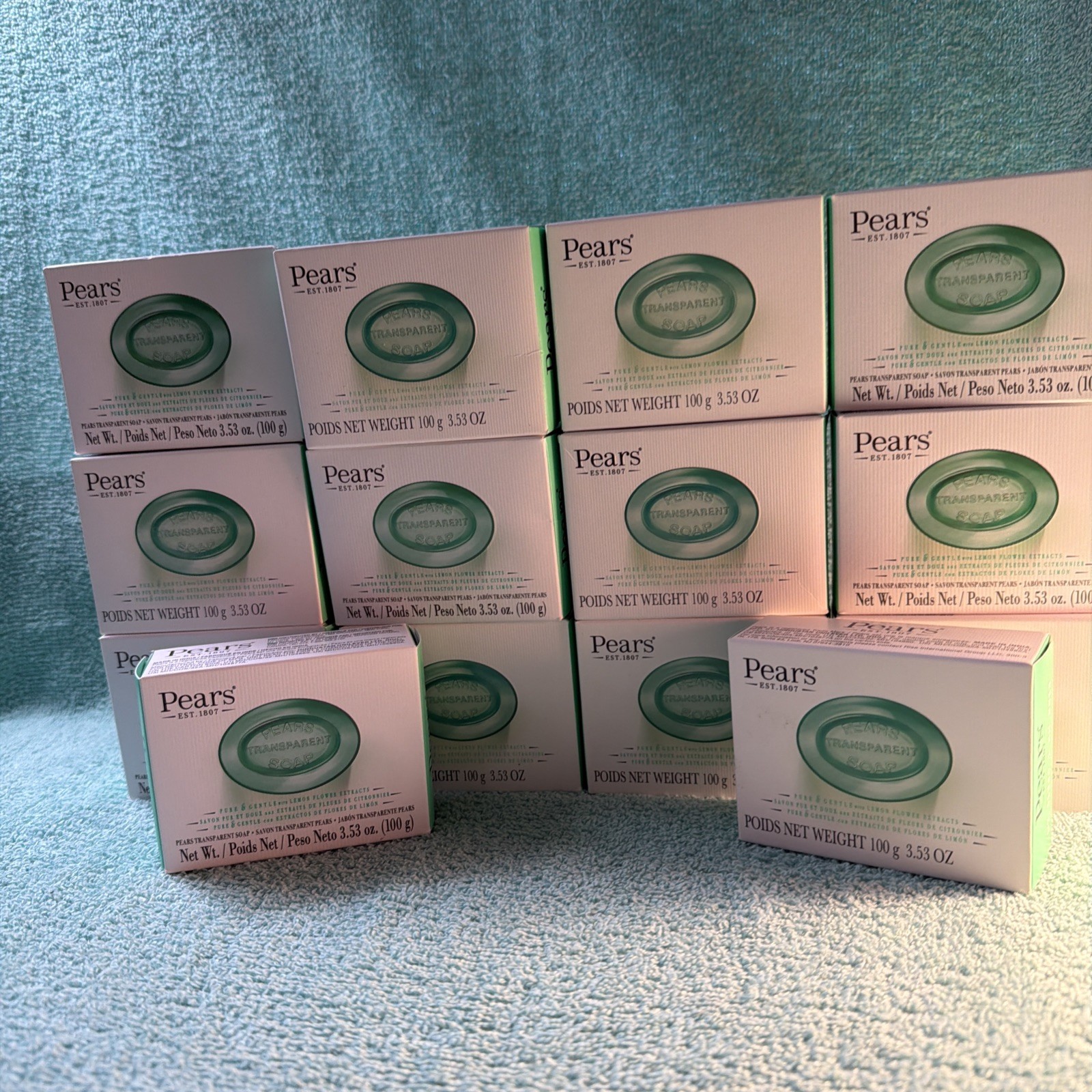 14 PEARS 100g TRANSPARENT SOAP BAR PURE & GENTLE LEMON FLOWER EXTRACTS Color Grn