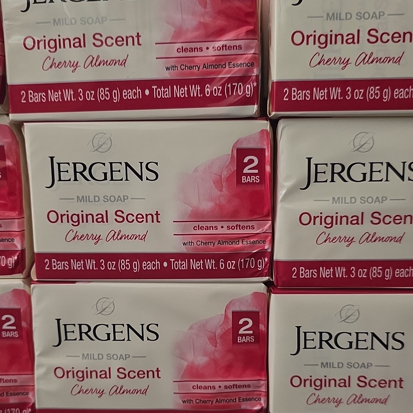 4 Packs (8 Bars Total) Jergens Cherry Almond Mild Soap Original Scent