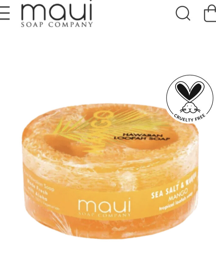 Hawaiian Loofah Soap Mango Made By The Maui Soap Co With Sea Salt & Kukui.