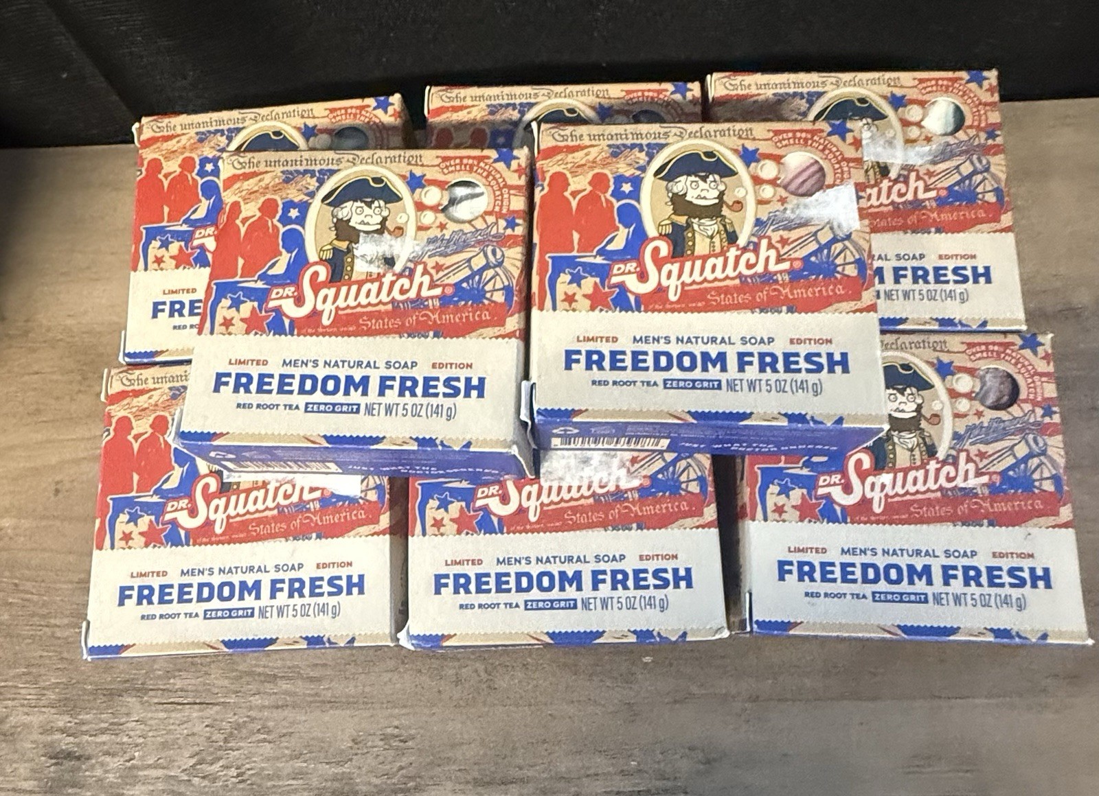8 Pack Of Limited Ed Dr. Squatch Freedom Fresh Bar Soap – 5oz Each Zero Grit