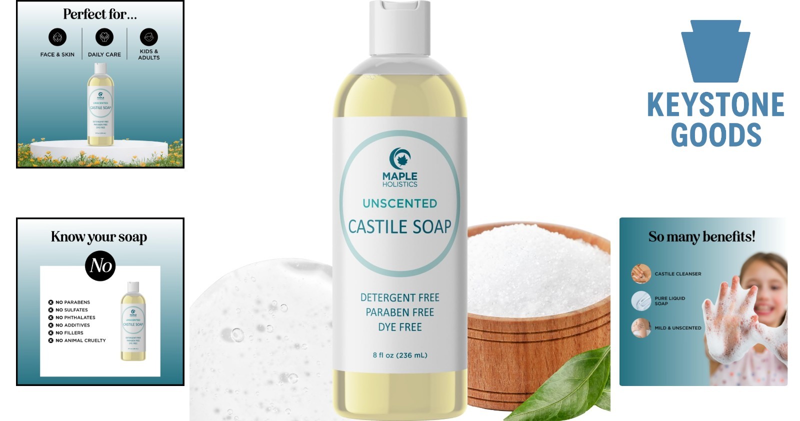 8oz Unscented Liquid Castile Soap for Sensitive Skin & All-Purpose Use