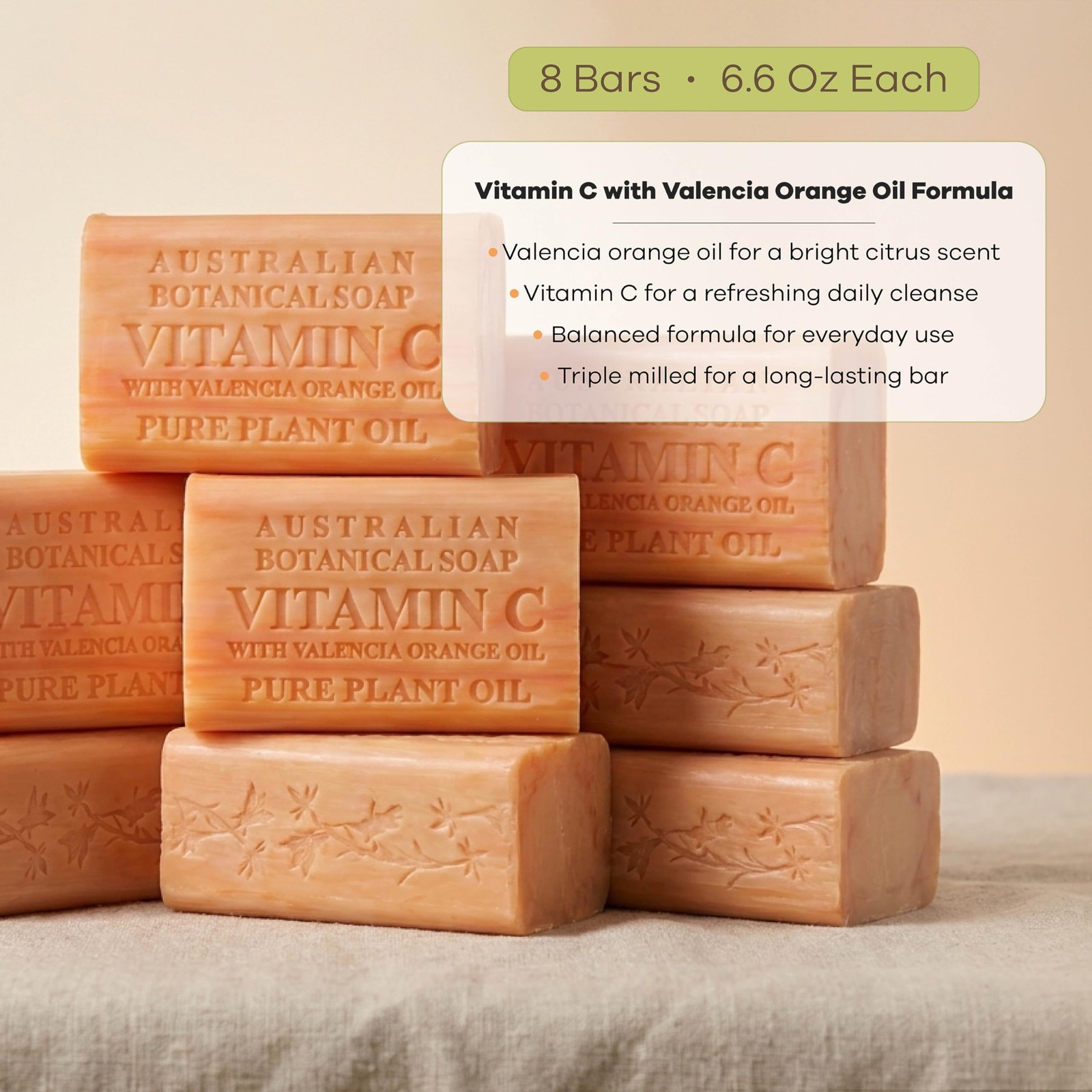Australian Botanical Soap, 6.6 OZ, Vitamin C and Valencia Orange, Triple Mill…
