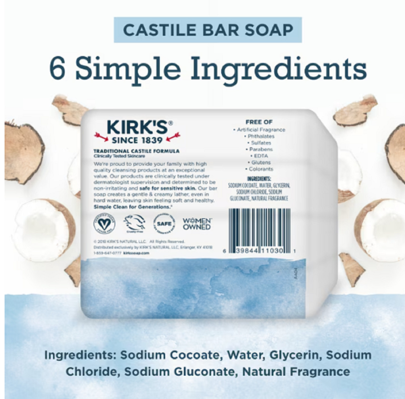 Kirk’s Castile Bar Soap – Made With Premium Coconut Oil, Original Fresh Scent, 4