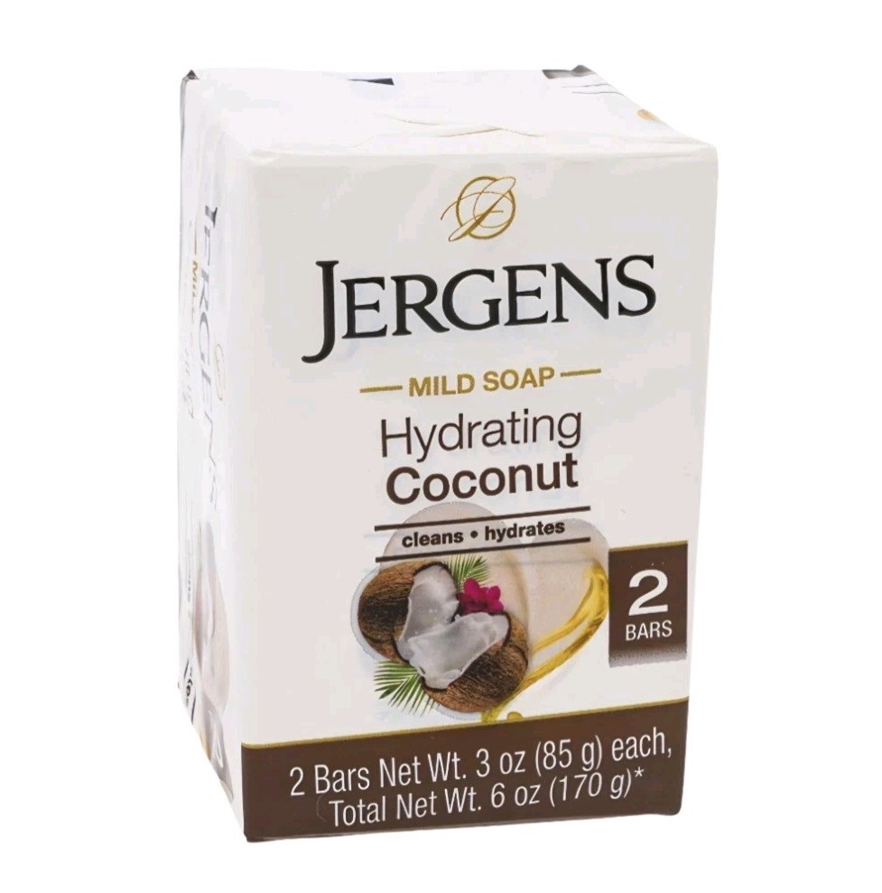 🤎 JERGENS 🤎 (2-BARS) 3 Oz 🥥🫧 ●HYDRATING COCONUT● 🥥🫧 ≈HYDRATING≈ Mild Soap.