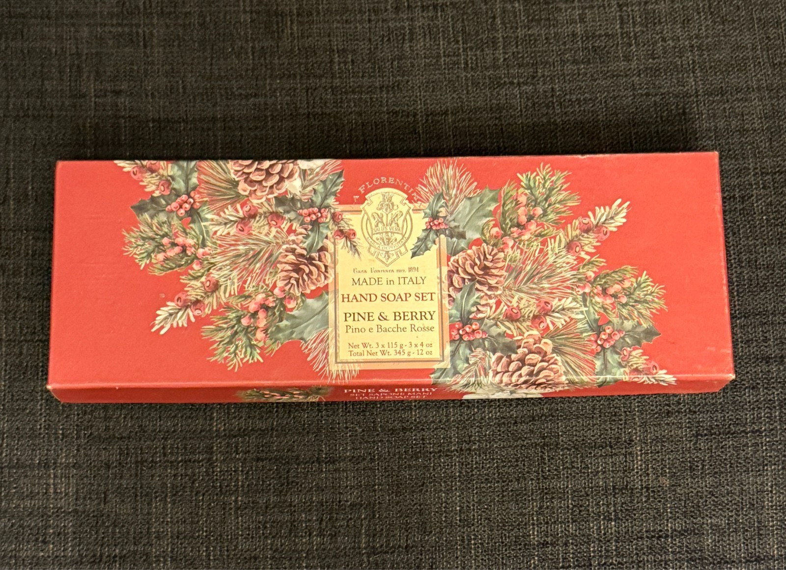 La Florentina Luxury Natural Pine & Berry Bar Soap Set -3x14oz Handmade In Italy