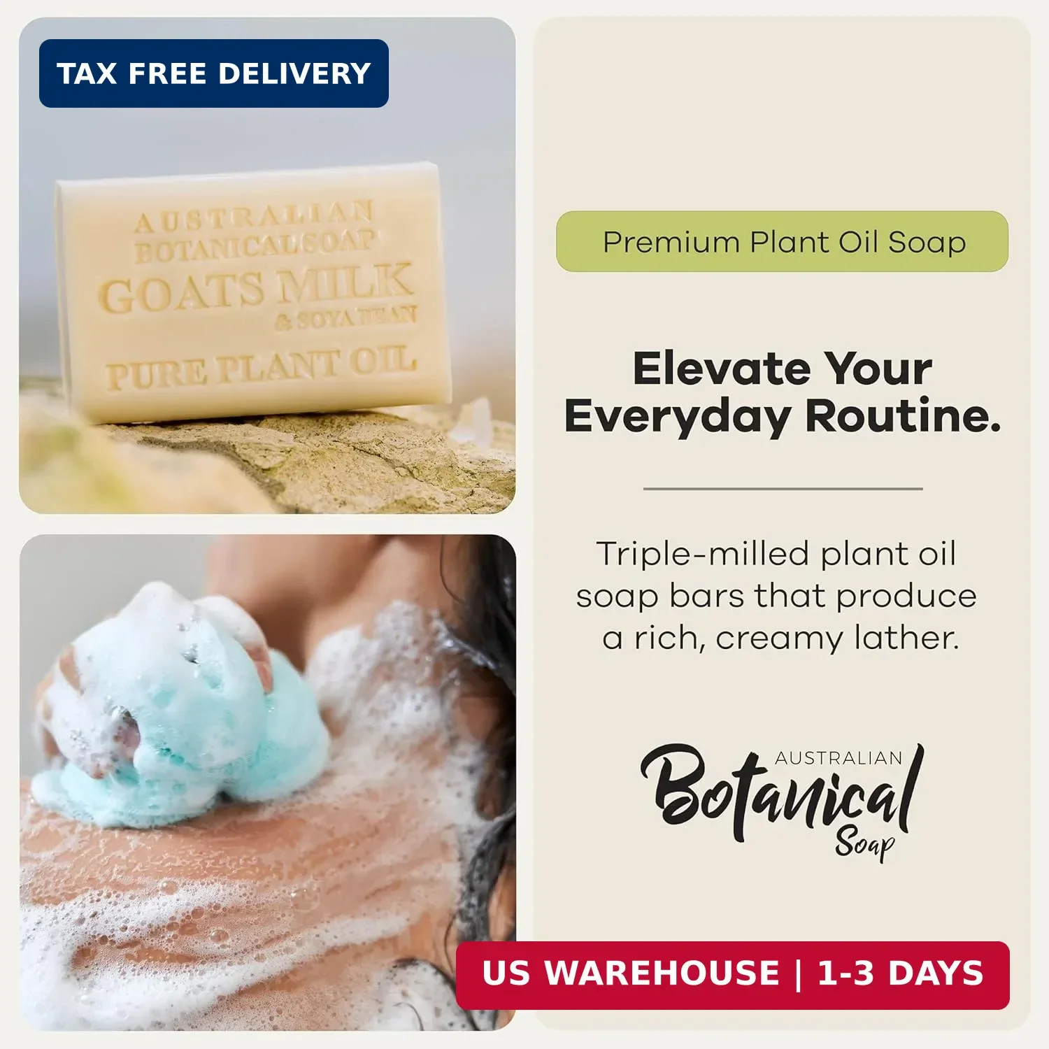Australian Botanical Soap Variety Pack, 6.6 oz Bars – Goat Milk, Eucalyptus, Man