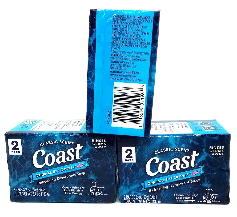 3-PACK Coast Classic Scent Deodorant Soap 2count 6 Bars Total NEW