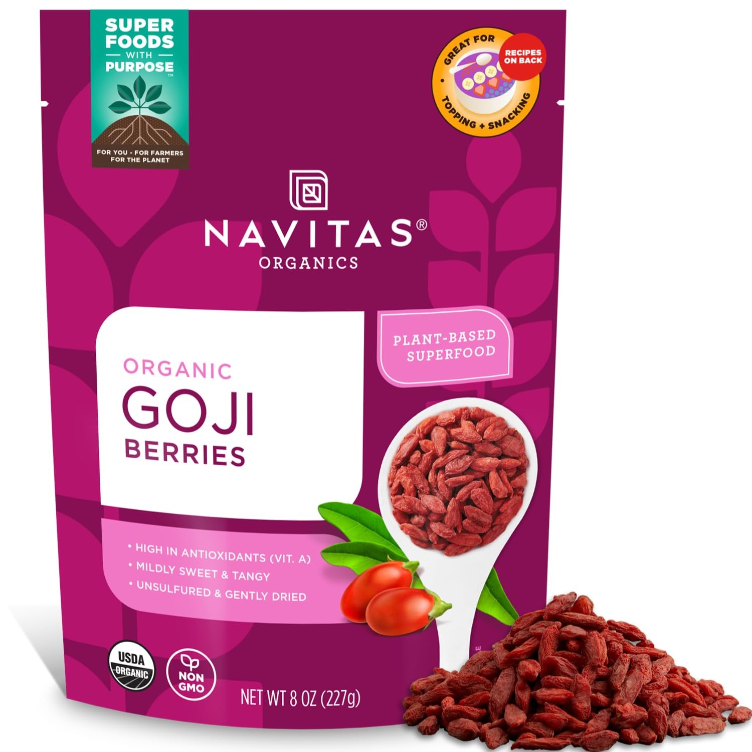 Navitas Organics Goji Berries – For Smoothies, 8 Ounce (Pack of 1), No Color