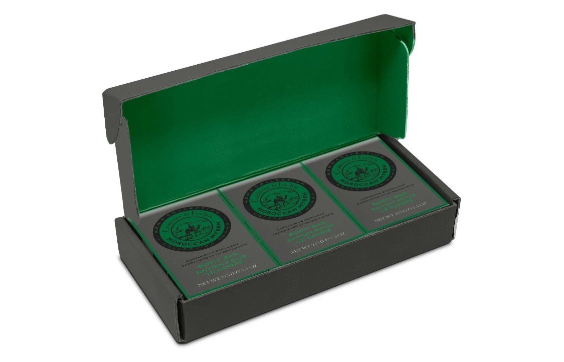 CRABTREE&EVELYN MOROCCAN MYRRH BODY BAR MEN’S COLLECTION BOX W,3 SOAPS 5.29OZ