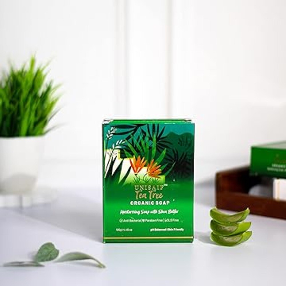 Unisaif Tea Tree Organic Body Soap Bar, Natural Moisturizing With Shea Butter