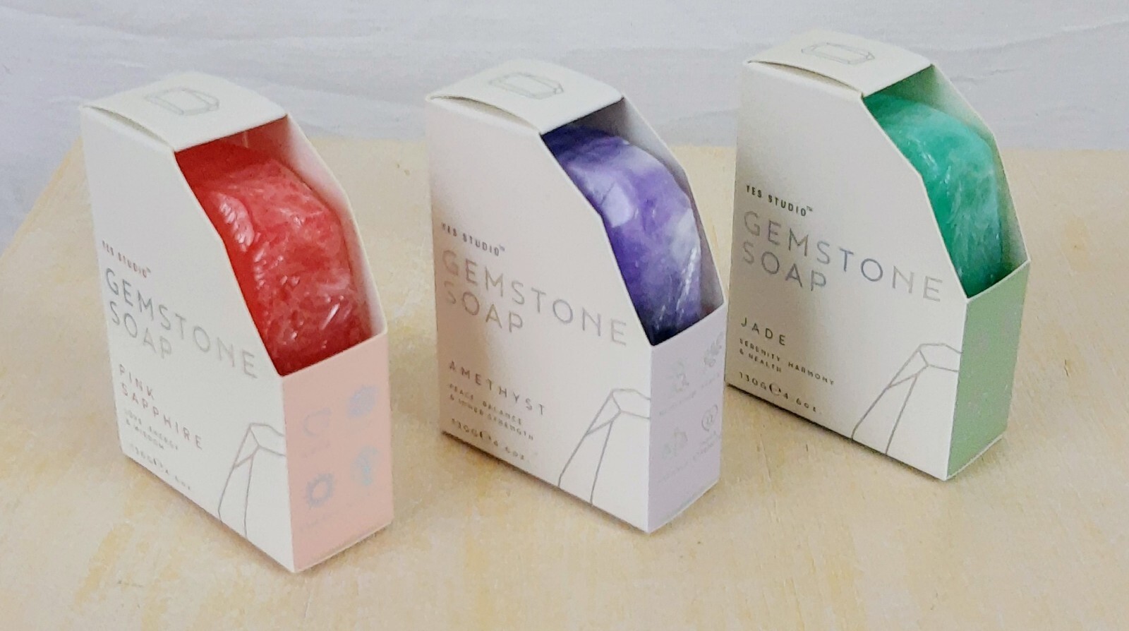 NWT Yes Studio (3) Gemstone Soaps – Pink Sapphire, Amethyst, Jade