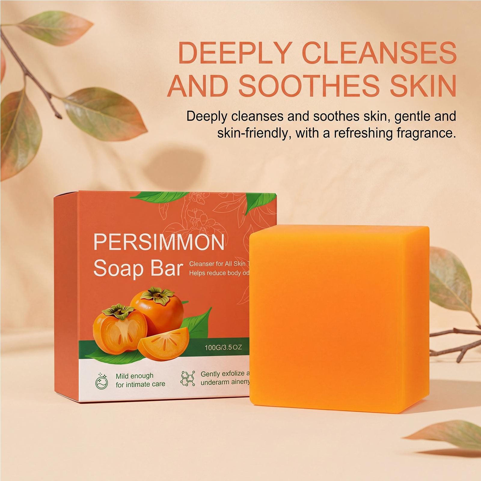 Persimmon Soap Bar, Natural Refreshing Cleansing Soap 100g