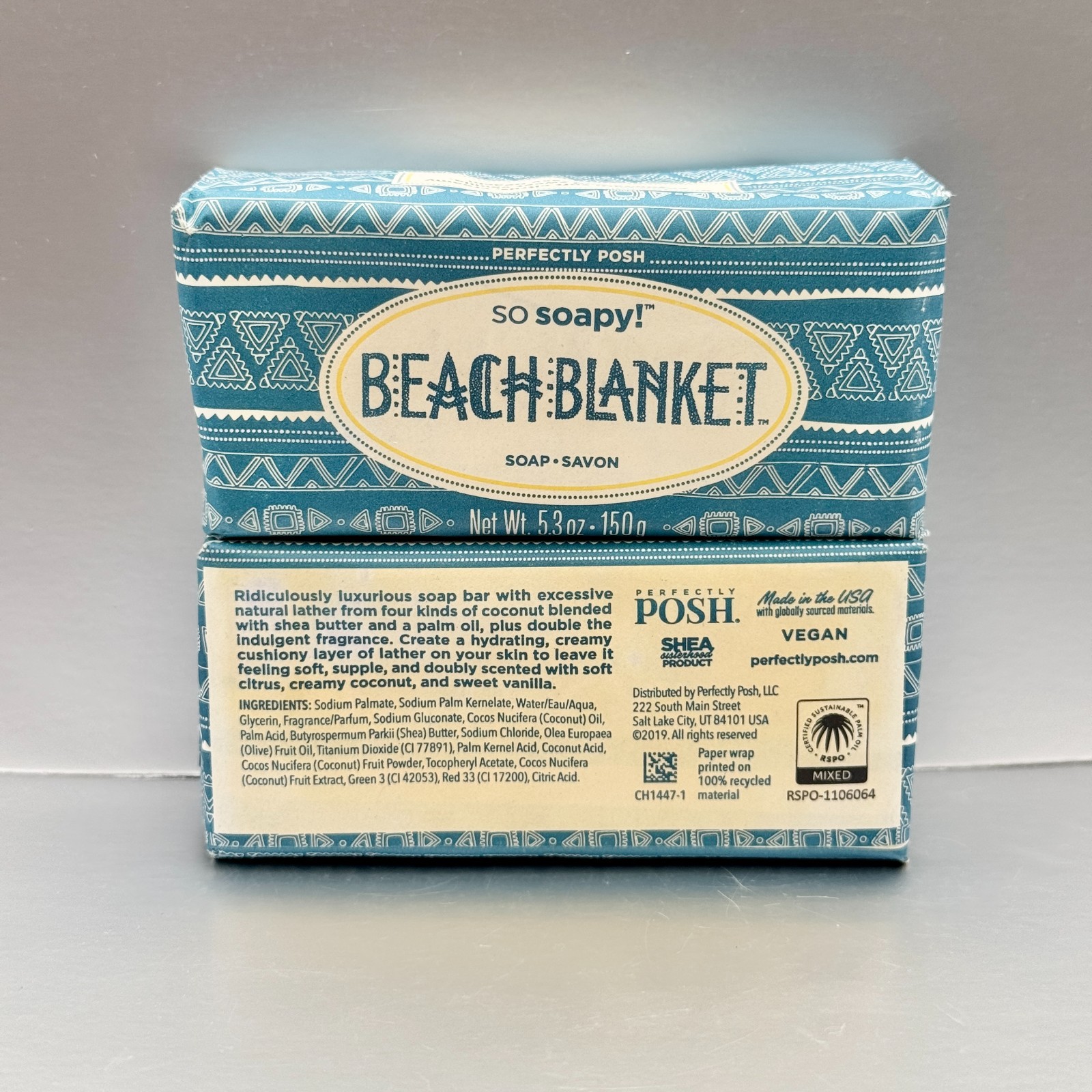 Lot of 2 Perfectly Posh BEACH BLANKET So Soapy! Bar Soap *SEALED* Coconut Citrus