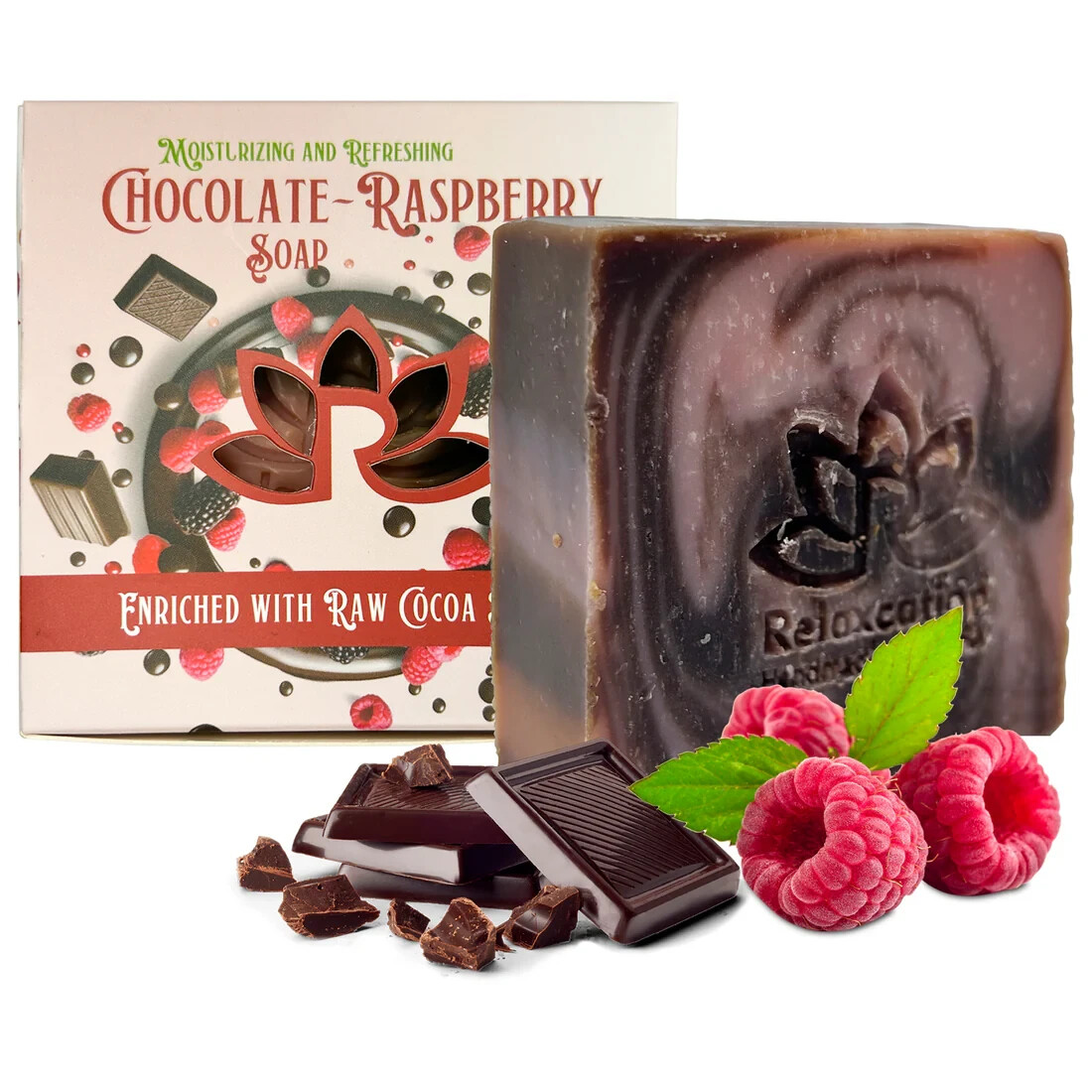 1 Raspberry Chocolate Natural Soap Bar – Moisturizing and Exfoliating Square
