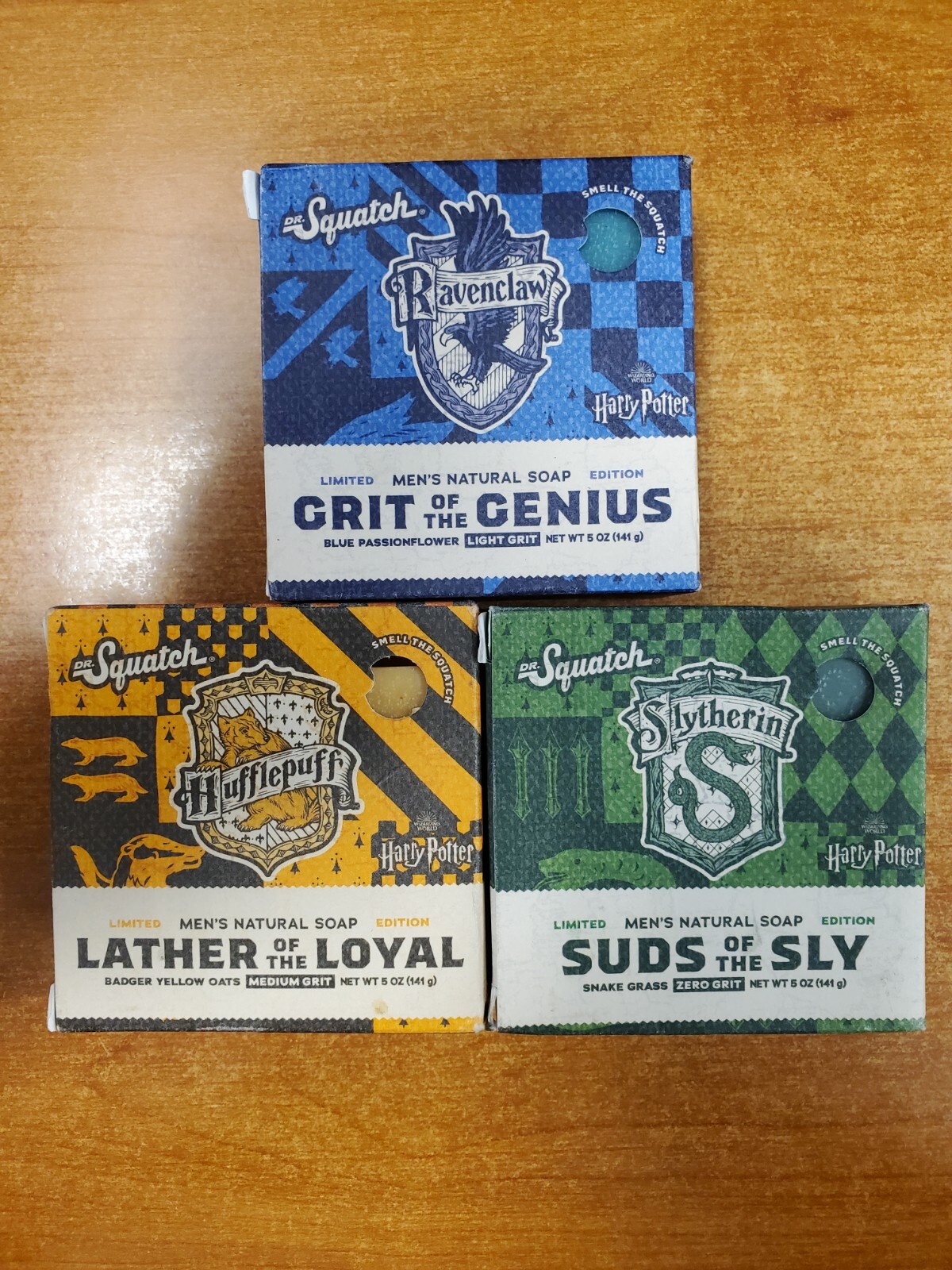 3 Pack: Dr. Squatch Harry Potter Bar Soap Ravenclaw/Slytherin/Hufflepuff E11B