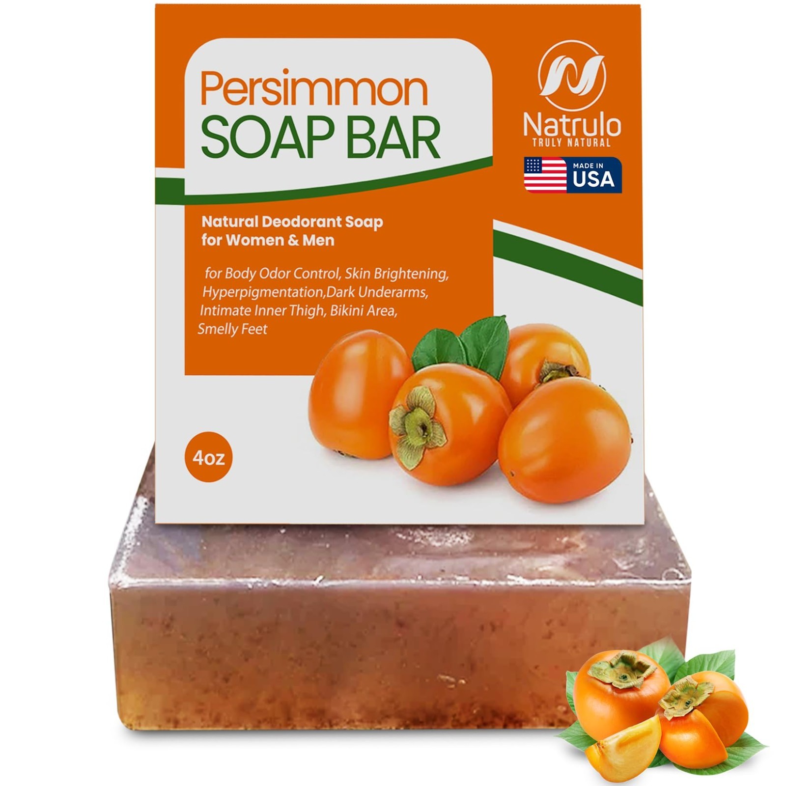 Natrulo Persimmon Soap Bar for Body Odor Control Â Purifying Deodorizing Body