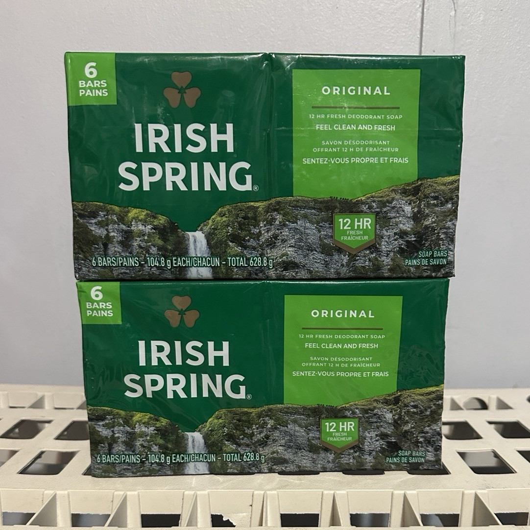 2 pack Irish Spring Original Deodorant Soap Bar, Original Scent 6-Pack 104.8g ea