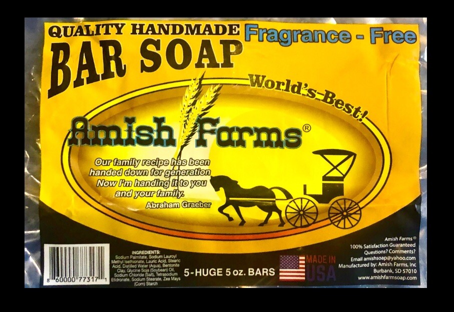 Amish Farm Worlds Best Quality Bar Soap Fragrance Free No Dyes (Pack of 5 Bars)