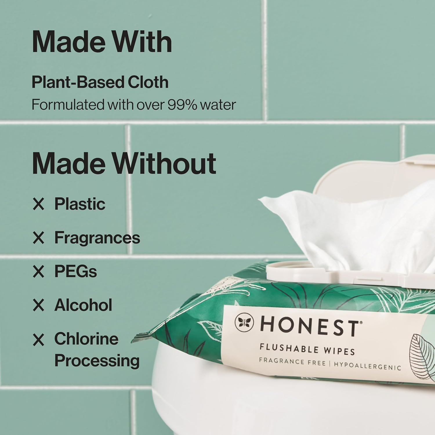 The Honest Company Flushable Wipes for 42 Count (Pack of 8), Tropical Leaves
