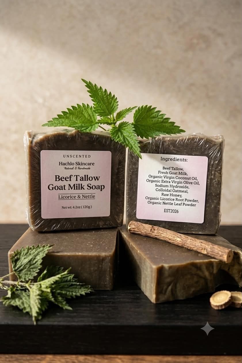 1 Bar Unscented Beef Tallow & Goat Milk Soap – Licorice & Nettle