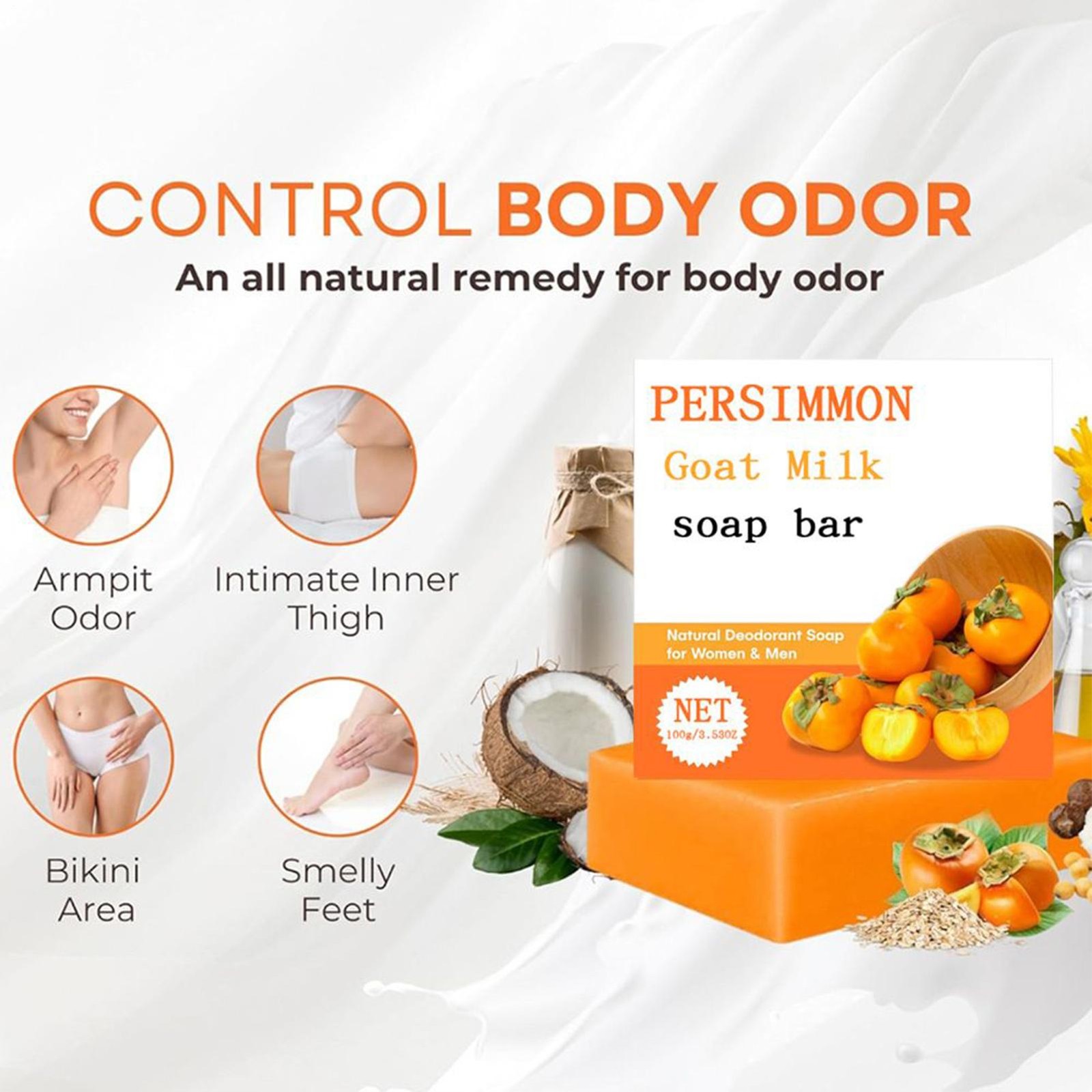 Persimmon Soap Bar Body Odor Control Deodorant Soap for Men & Women