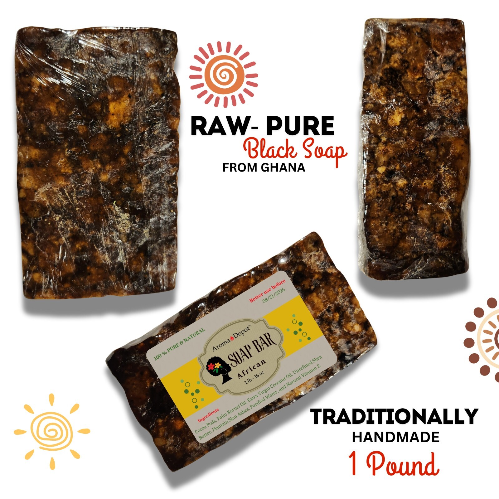 Raw African Black Soap Bar 2 oz. 100% Raw Organic Natural Unrefined Wholesale