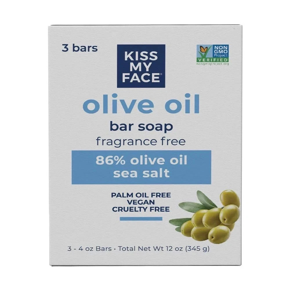 Kiss My Face Olive Oil Fragrance Free Bar Soap, Moisturizer, 4 Oz -3 bars