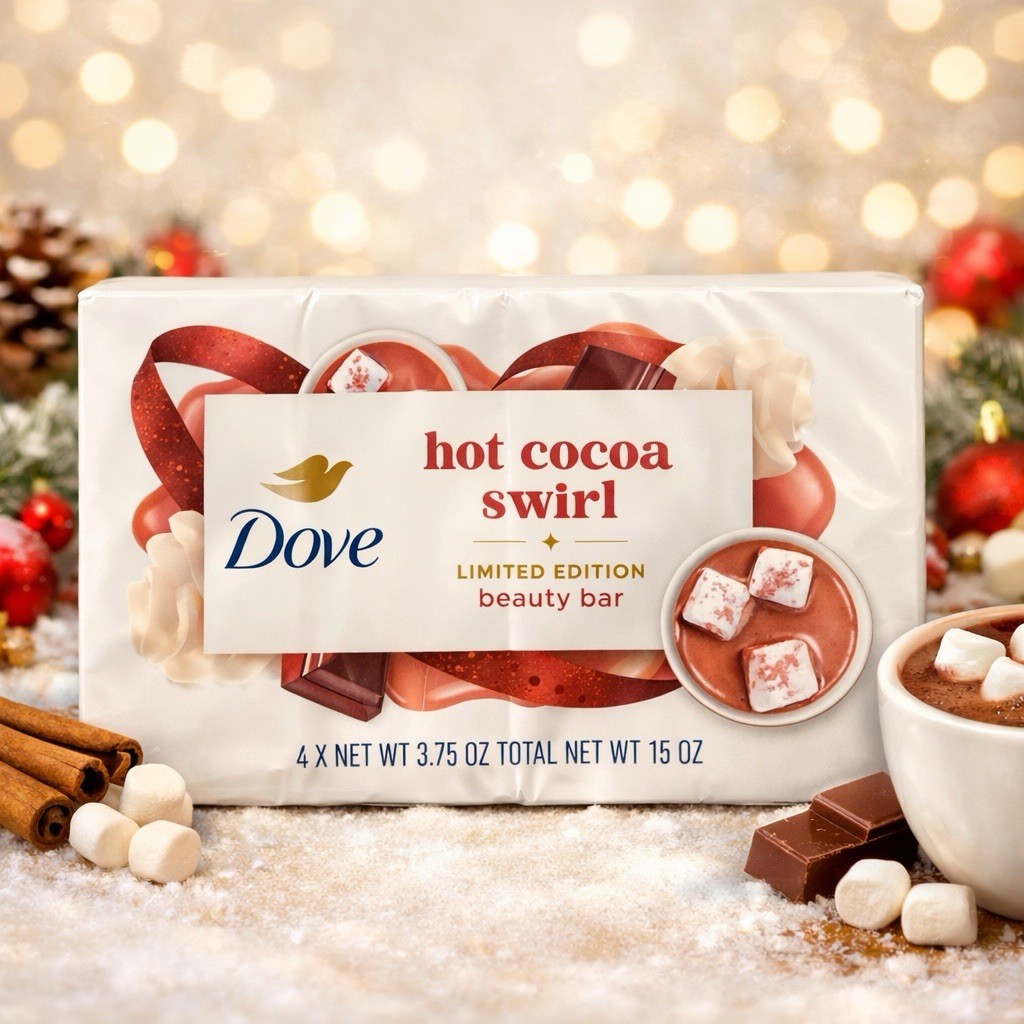 Dove Hot Cocoa Swirl Beauty Bar 4 Pack Limited Edition Holiday Soap 3.75oz Each