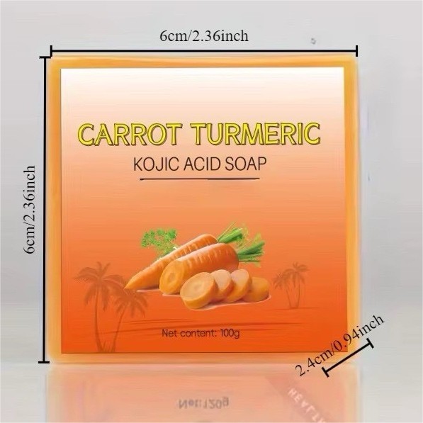 Carrot Turmeric Kojic Acid Face Body Hands Soap Bar Orange Rectangular 100g