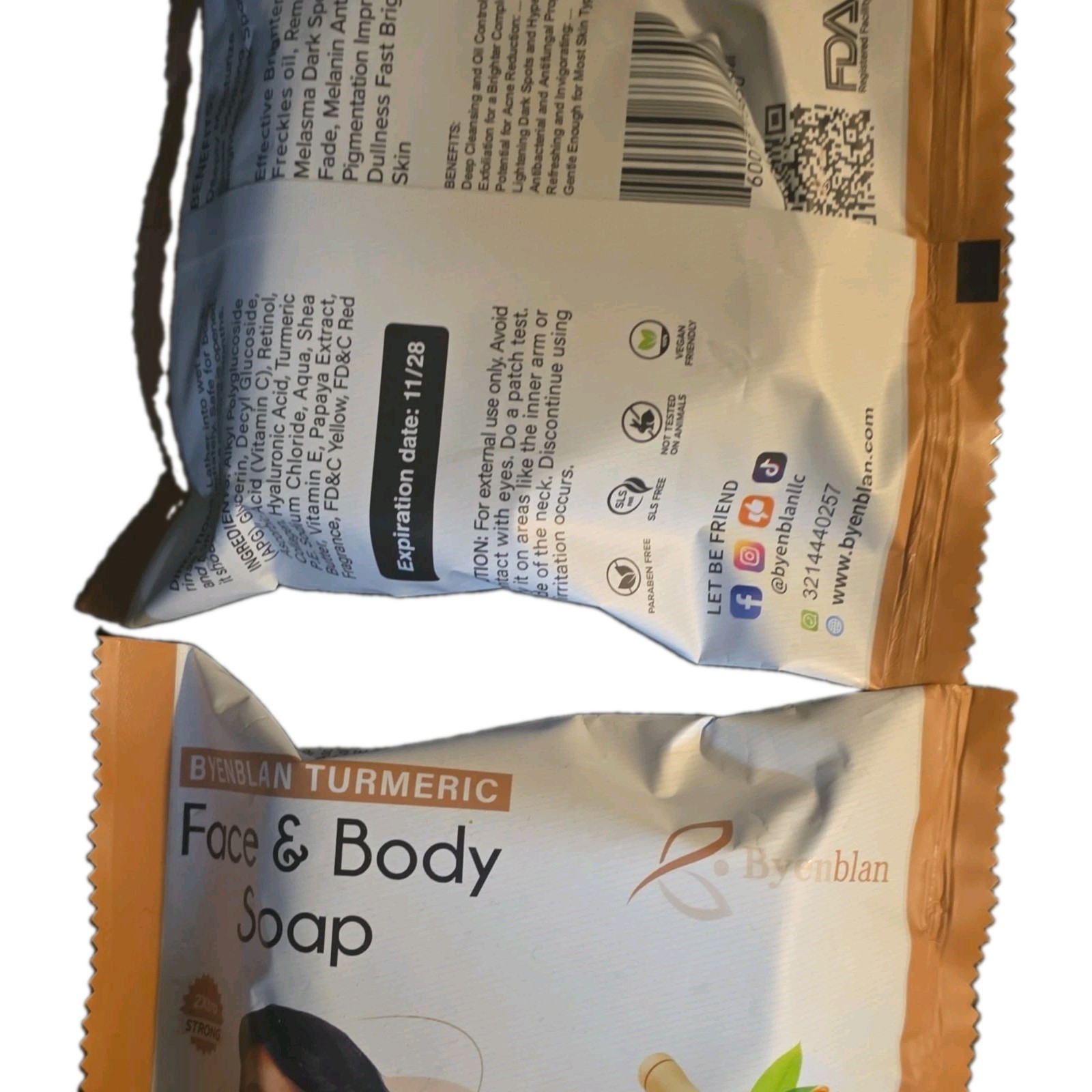 Byenblan Handmade Turmeric Face & Body Soap 7 oz w/ Papaya, HA & Vit E