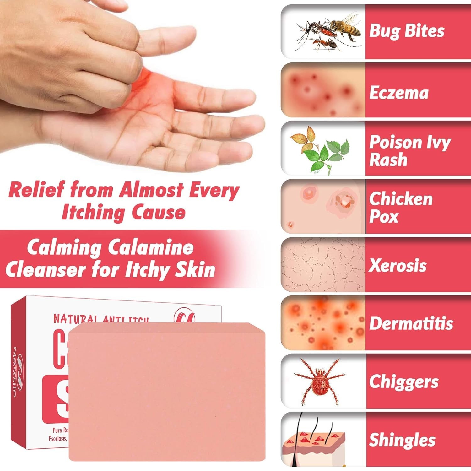 Natural Fast Acting Itch Relief Soap Bar – Calming Calamine Soap for Itchy Sk…