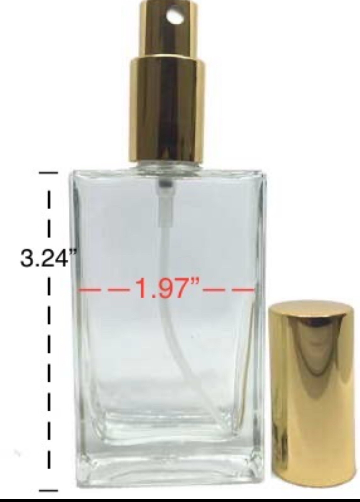 1 Refillable Perfume Glass Bottle Metal Spray Top, Flat Shape, Atomizer 2oz