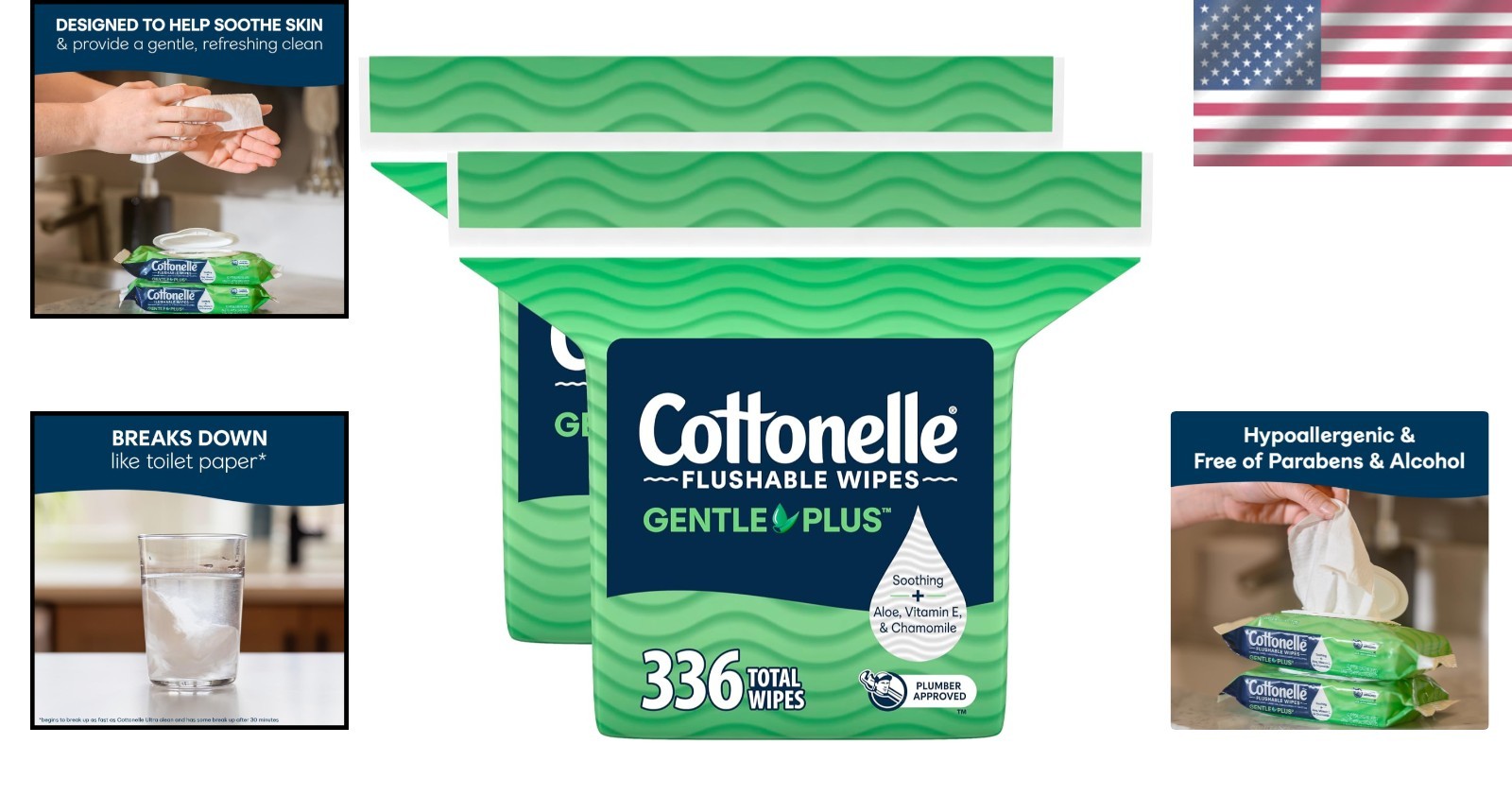 GentlePlus Flushable Wet Wipes – 336 Count, Hypoallergenic, Eco-Friendly Clean