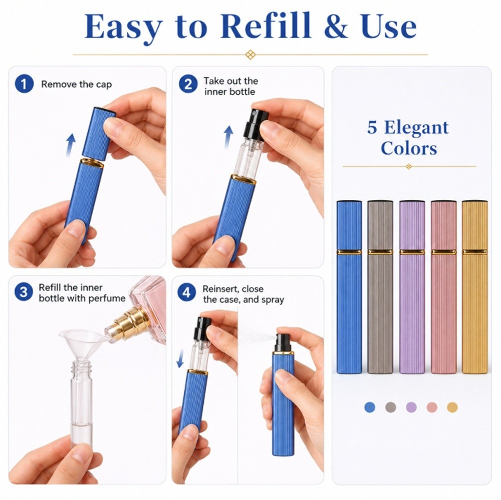 5-Pack 12ml Refillable Perfume Atomizer Travel Spray Bottle Cologne Mini Sprayer