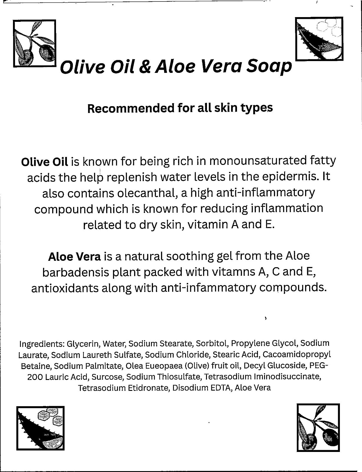 OLIVE OIL & ALOE VERA HANDMADE BODY SOAP SCENTED W/ OCEAN BREEZE & BERGAMOT
