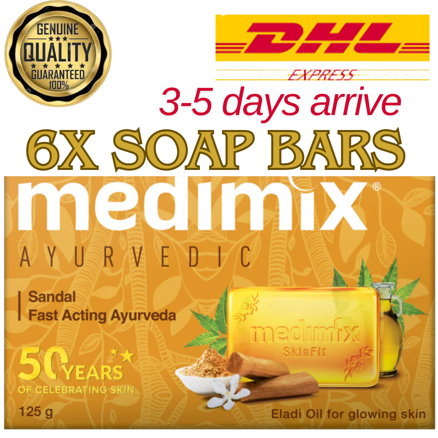 MEDIMIX SANDAL ( SANDALWOOD) AYURVEDIC 20+HERBAL BATH SOAP BAR 125X 6 SOAP BAR