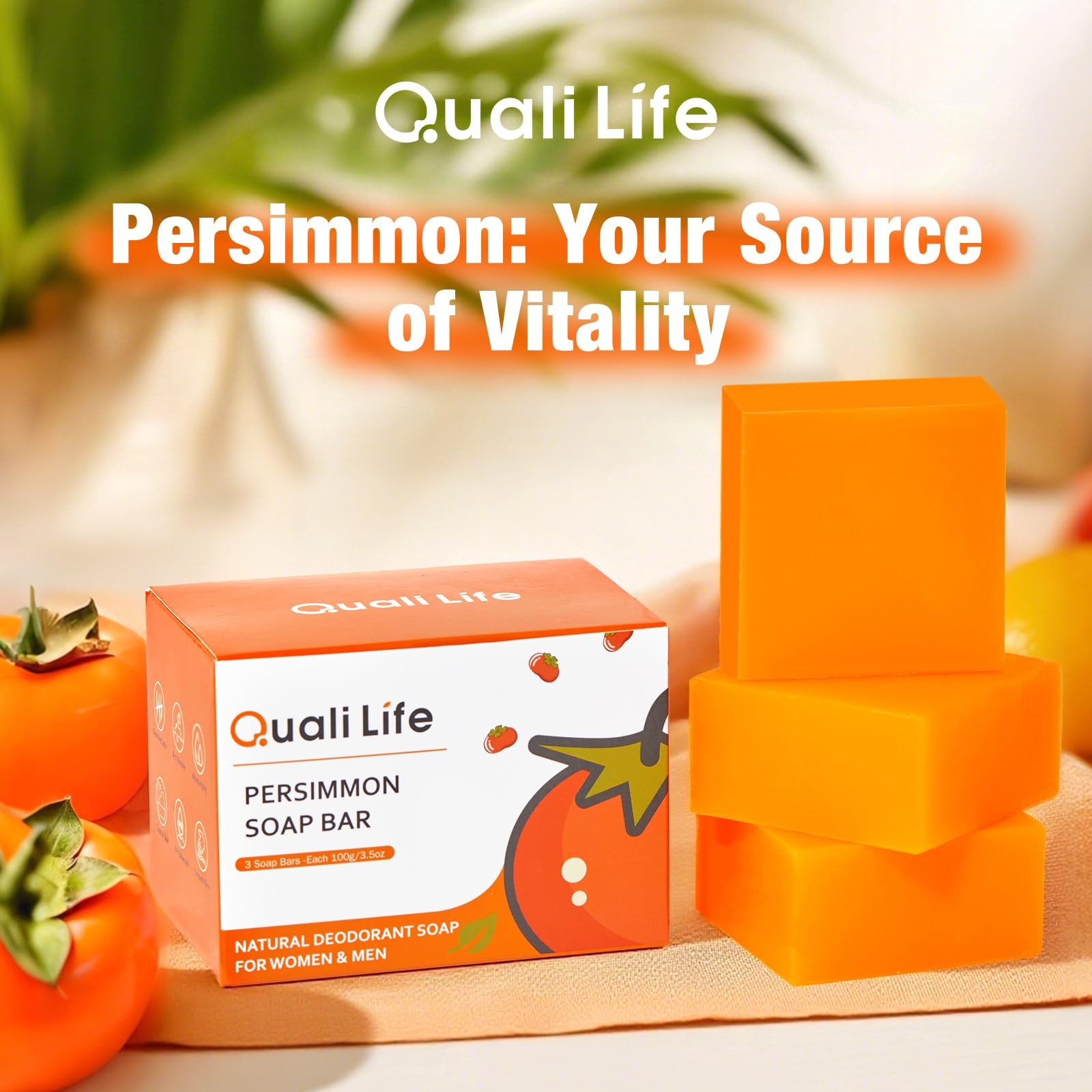 Persimmon Soap Bar – Natural Deodorant for Body Odor Control, Organic Wash