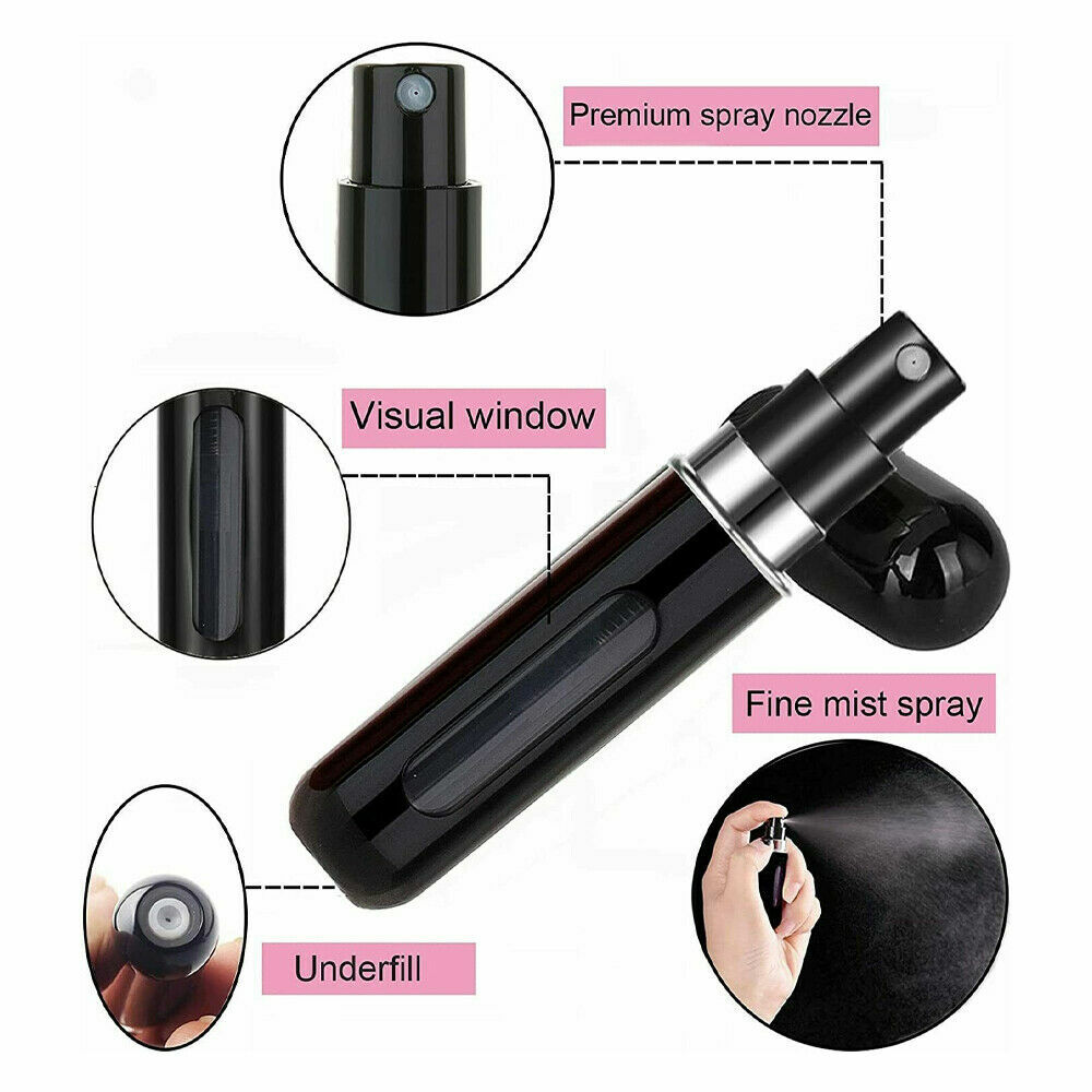 5PCS Refillable Travel Portable Perfume Atomizer Bottle Spray Pump Case 5ML/8ML
