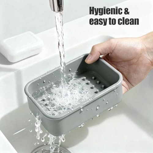 Large Leakproof Travel Soap Case for 10 oz Bar Soap, Silicone Soap Gray