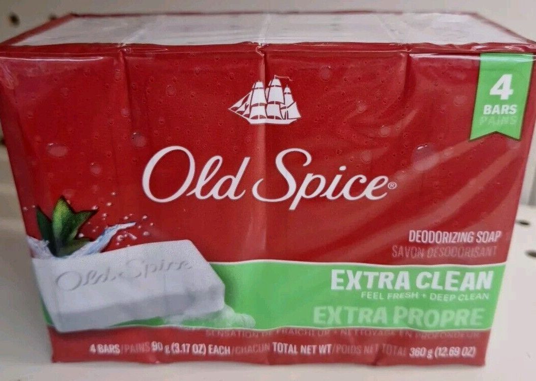 Old Spice Deodorizing Bar Soap Extra Clean Fresh & Deep Clean 3.17 oz 4 Bars