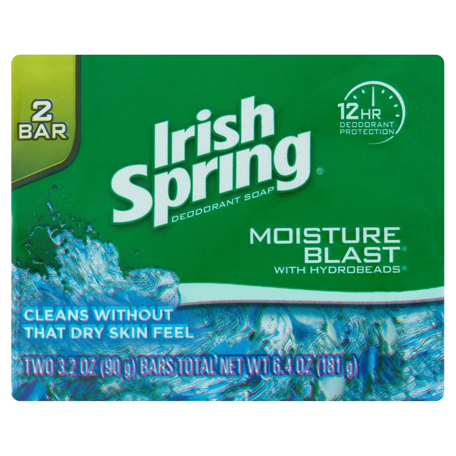 Irish Spring Moisture Blast Deodorant Soap 3.7 oz Bars 2-pack, 2 Count