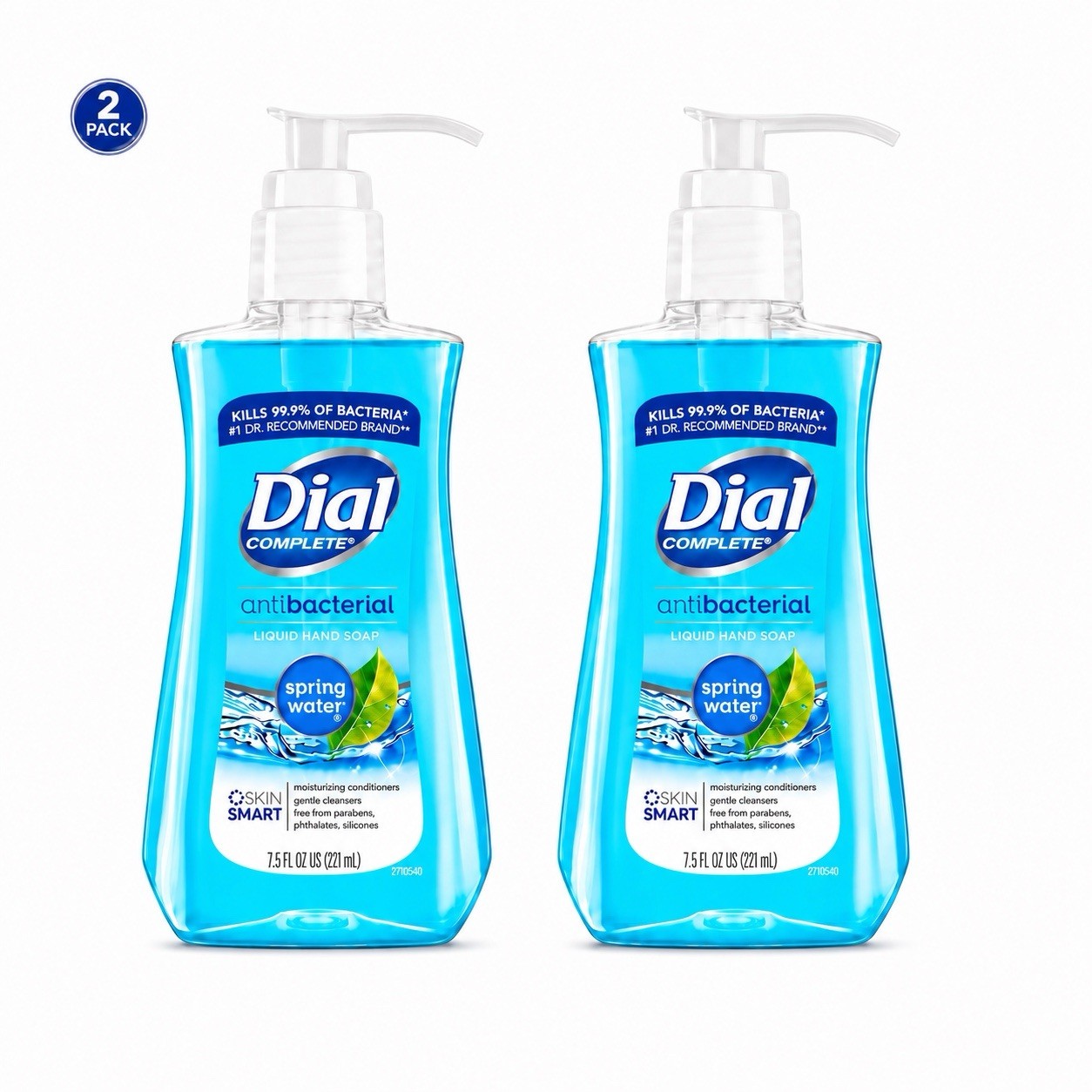 2 Pack Dial Complete Antibacterial Liquid Hand Soap Spring Water 7.5 oz New