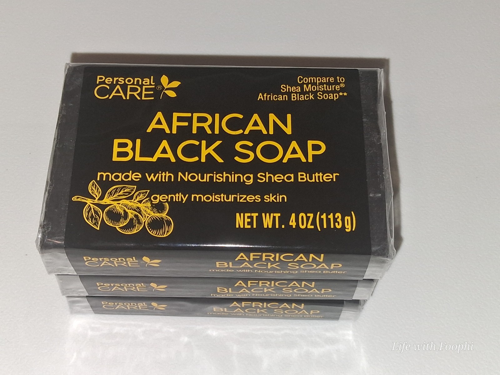 Personal Care African Black Soap with Shea Butter, 4oz Bar( Pack Of 3)