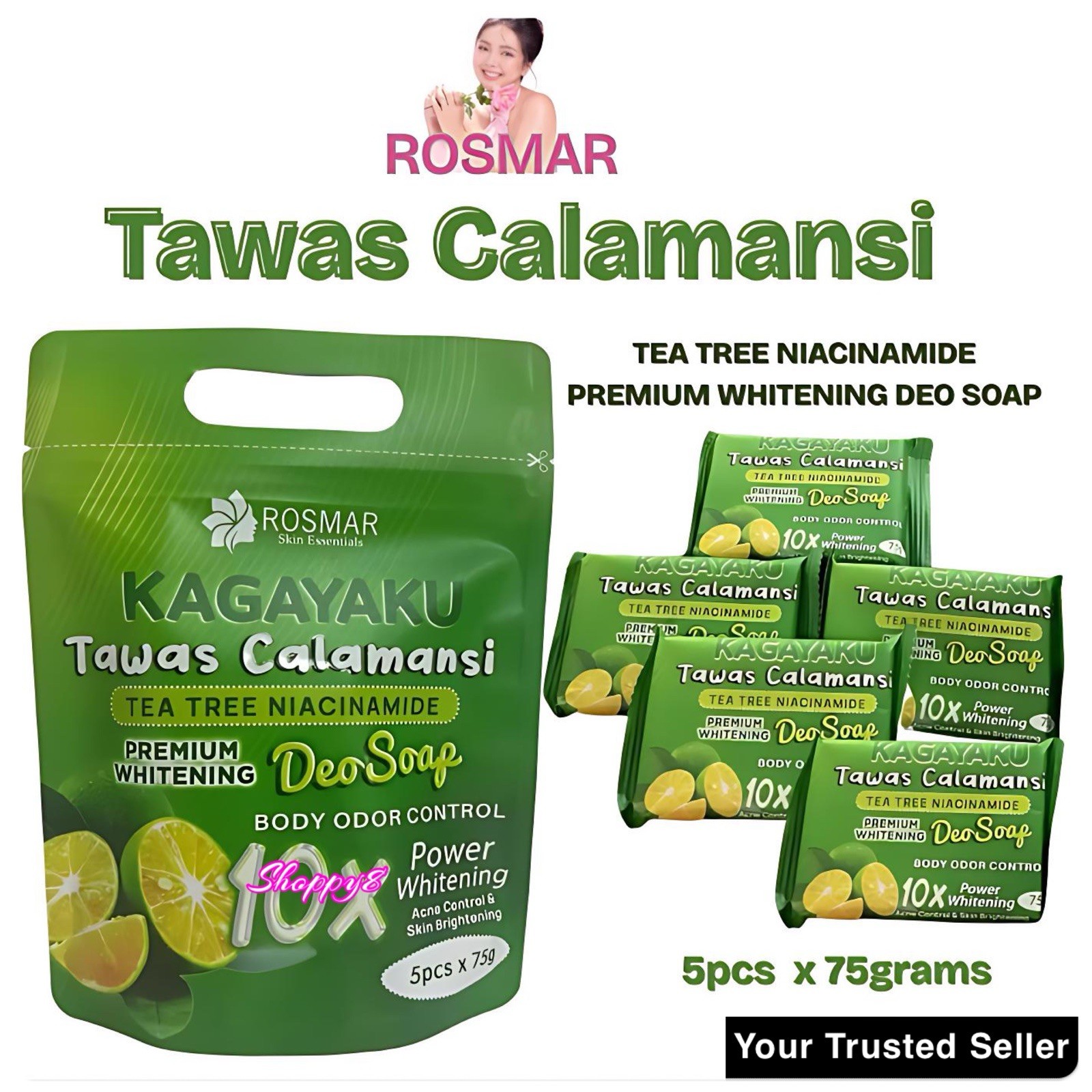 Rosmar Kagayaku Tawas Calamansi Tea Tree Niacinamide DEO SOAP 5X 75g
