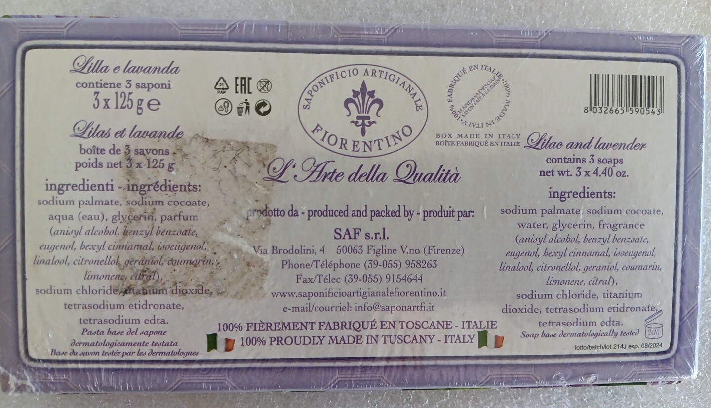3 Handmade Italian Lilac & Lavender Soaps Saponificio Artigianale Fiorentino