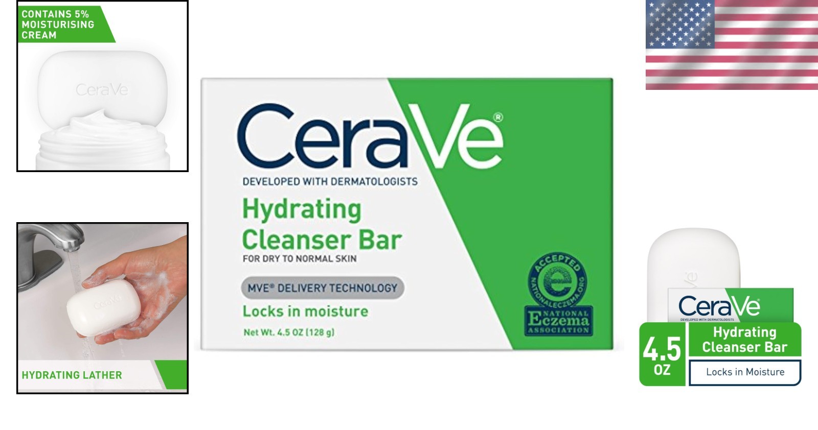CeraVe Hydrating Cleanser Bar | Soap-Free Body and Facial Cleanser with 5%