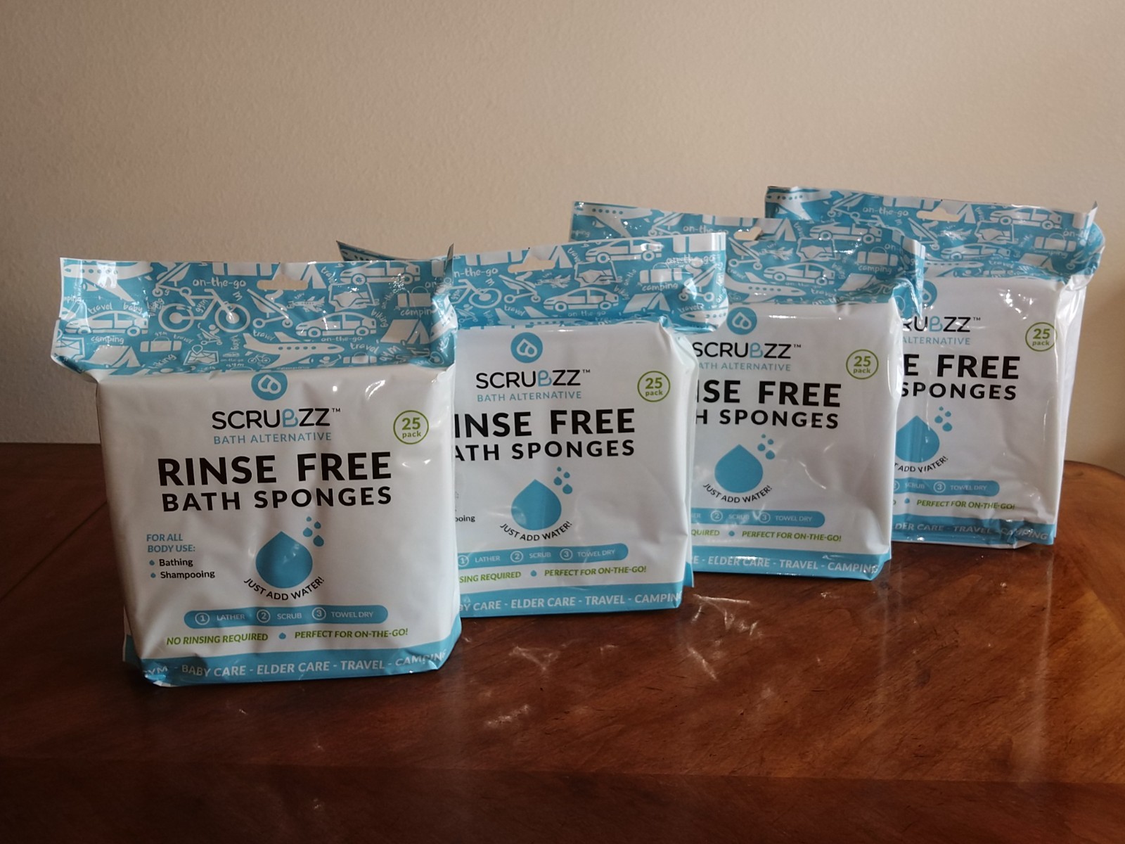 Scrubzz Disposable Rinse Free Bathing Wipes- All-in-1 Single Use-4 X 25=100